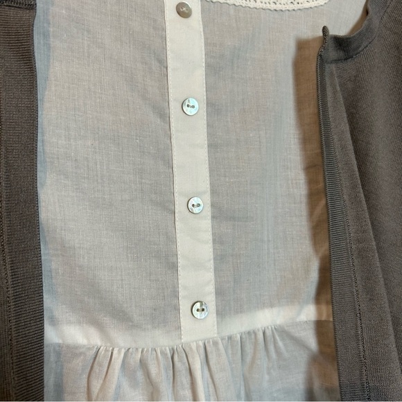 NEXX Woman Knit 75% Silk 25%Nylon 100% Woven Cotton London Fog Gray & White Top - Picture 15 of 15